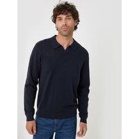 Threadbare Mens Knitted Collar Long Sleeve Polo Shirt - Navy