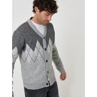 Threadbare Mens Wool Blend Argyle V-Neck Cardigan - Grey