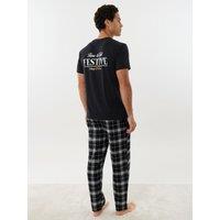 Threadbare Mens Xmas Lw Festive Time Pj Set - Black/ Black Check (S/Slv Top + Bottom)