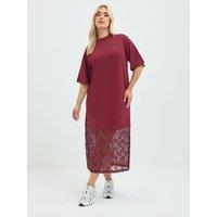 Yours Womens Curve Lace Sleeve Midi Dress - Red