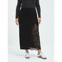 Yours Womens Curve Lace Side Split Knitted Skirt - Black