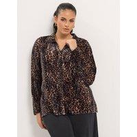 Yours Womens Curve Velour Leopard Button-Through Shirt - Brown