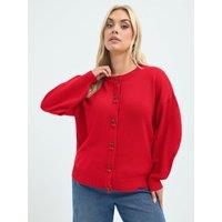 Yours Womens Curve Cherry Button Trim Knitted Cardigan - Red