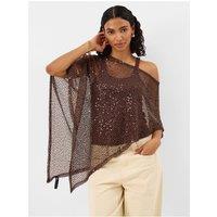 Accessorize Womens Sheer Sequin One Size Poncho - Brown