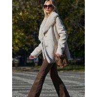 Sosandar Womens Super Soft Faux Fur Collar Coat - Cream