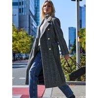 Sosandar Womens Herringbone Double Breasted Longline Coat - Grey