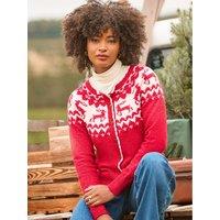 Joe Browns Womens Retro Reindeer Fairisle Button-Through Cardigan - Red