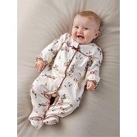 Mamas & Papas Baby Girls Berry Bow Print Christmas Sleepsuit - White