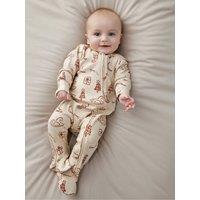 Mamas & Papas Baby Unisex Christmas Ribbed Zip Sleepsuit - Beige