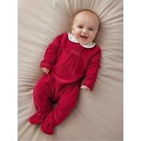 Mamas & Papas Baby Unisex Embroidered Velour Christmas Sleepsuit - Red