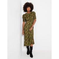Joe Browns Womens Autumn Leaves Printed Puff Sleeve Jersey Dress - Green