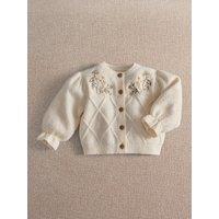 Mamas & Papas Baby Girls Cable Knit Embroidered Cardigan - Cream