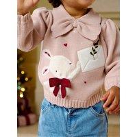 Mamas & Papas Baby Girls Bunny Character Collar Knitted Christmas Jumper - Pink