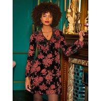 Joe Browns Womens Dazzling Devore Tie-Front V-Neck Tunic Dress - Black