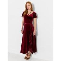 Joe Browns Womens Perfect Party Velour Tie Waist Ruffle Dress - Red