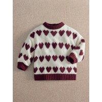 Mamas & Papas Girls Heart Knit Ribbed Trim Jumper - Cream