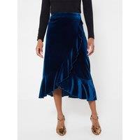 Joe Browns Womens Wrap Frill Velour Midi Skirt - Blue