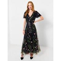 Joe Browns Womens Dramatic Florals Embroidered V-Neck Maxi Dress - Black