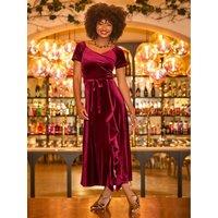Joe Browns Womens Perfect Party Ruffle Velour Tie Waist Dress - Red