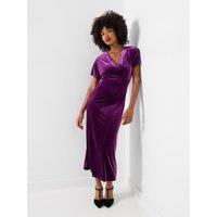 Joe Browns Womens Petite Bella Velour V-Neck Dress - Purple