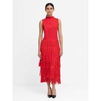 French Connection Womens High Mock Neck Tiered Fringe Midi Dress - Red