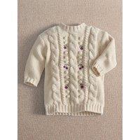 Mamas & Papas Girls Floral Embroidered Cable Knit Jumper Dress - Cream