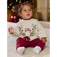 Mamas & Papas Baby Girls 2 Piece Embroidered Knitted Jumper Leggings Set - Red