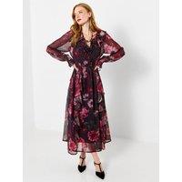 Joe Browns Womens Dramatic Florals Ruffle Tie Neck Dress - Black