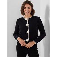 Joe Browns Womens Delicate Flower Button Contrast Trim Cardigan - Black