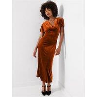 Joe Browns Womens Bella V-Neck Stretch Velour Dress - Orange