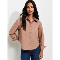 New Look Womens Boxy Fit Cotton Poplin Long Sleeve Shirt - Brown