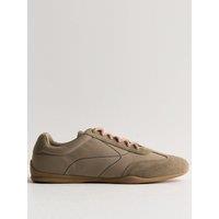 New Look Womens Panelled Faux Suede Lace-Up Low Trainers - Brown