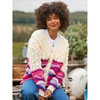 Joe Browns Womens Make A Statement Cable Knit Colour-Block Cardigan - Cream