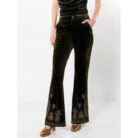 Joe Browns Womens Esme Embroidered Bootcut Velour Trousers - Green