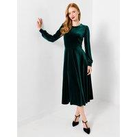 Joe Browns Womens Julietta Stretch Velour Puff Shoulder Dress - Green