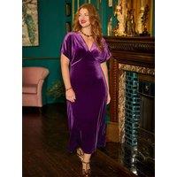 Joe Browns Womens Bella Velour Wrap V-Neck Midi Dress - Purple