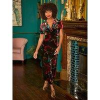 Joe Browns Womens Exquisite Florals V-Neck Velour Midi Dress - Black
