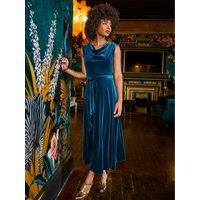 Joe Browns Womens Make A Statement Cowl Neck Tie Waist Dress - Blue