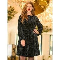 Joe Browns Womens Phoebe Sparkle Velour Tie Belt Mini Dress - Black