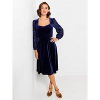 Joe Browns Womens Darcie Velour Sleeve Detail Square Neck Dress - Blue