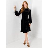 Joe Browns Womens Boutique Embroidered High Neck Velour Dress - Black