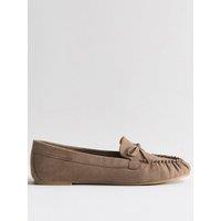 New Look Womens Bow Detail Slip-On Faux Suede Moccasin Loafers - Brown