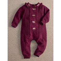 Mamas & Papas Girls Floral Embroidered Cable Knit Romper - Dark Red