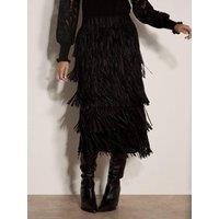 Apricot Womens Fringe Tiered Midi Skirt - Black