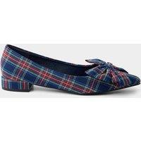 Joe Browns Womens Check It Out Tartan Bow Pointed Flat Shoes - Navy