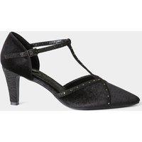 Joe Browns Womens Glorious Glamour Velvet T-Bar Studded Shoes - Black