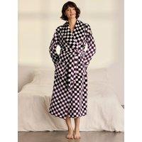 Chelsea Peers Womens Checkerboard Fleece Tie Waist Dressing Gown - Red