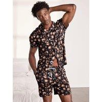 Chelsea Peers Mens Camo Leopard Button-Through Short Pyjama Set - Dark Blue