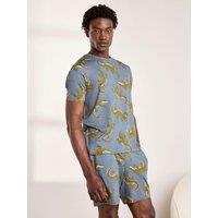 Chelsea Peers Mens Crocodile Print Stretch Short Pyjama Set - Blue