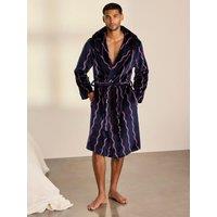 Chelsea Peers Mens Hooded Fleece Ripple Stripe Dressing Gown - Dark Blue